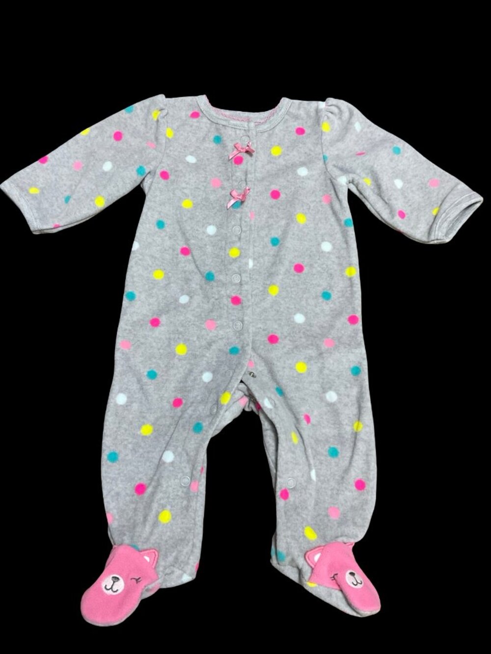👣 10/$25 - Grey Multicolored Polka Dot Print Fleece Sleeper